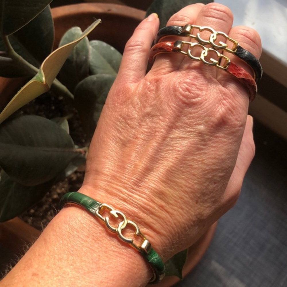 Vintage Italian 24k plated snakeskin bangles bracelets-pick for custom post. - Picture 3 of 11